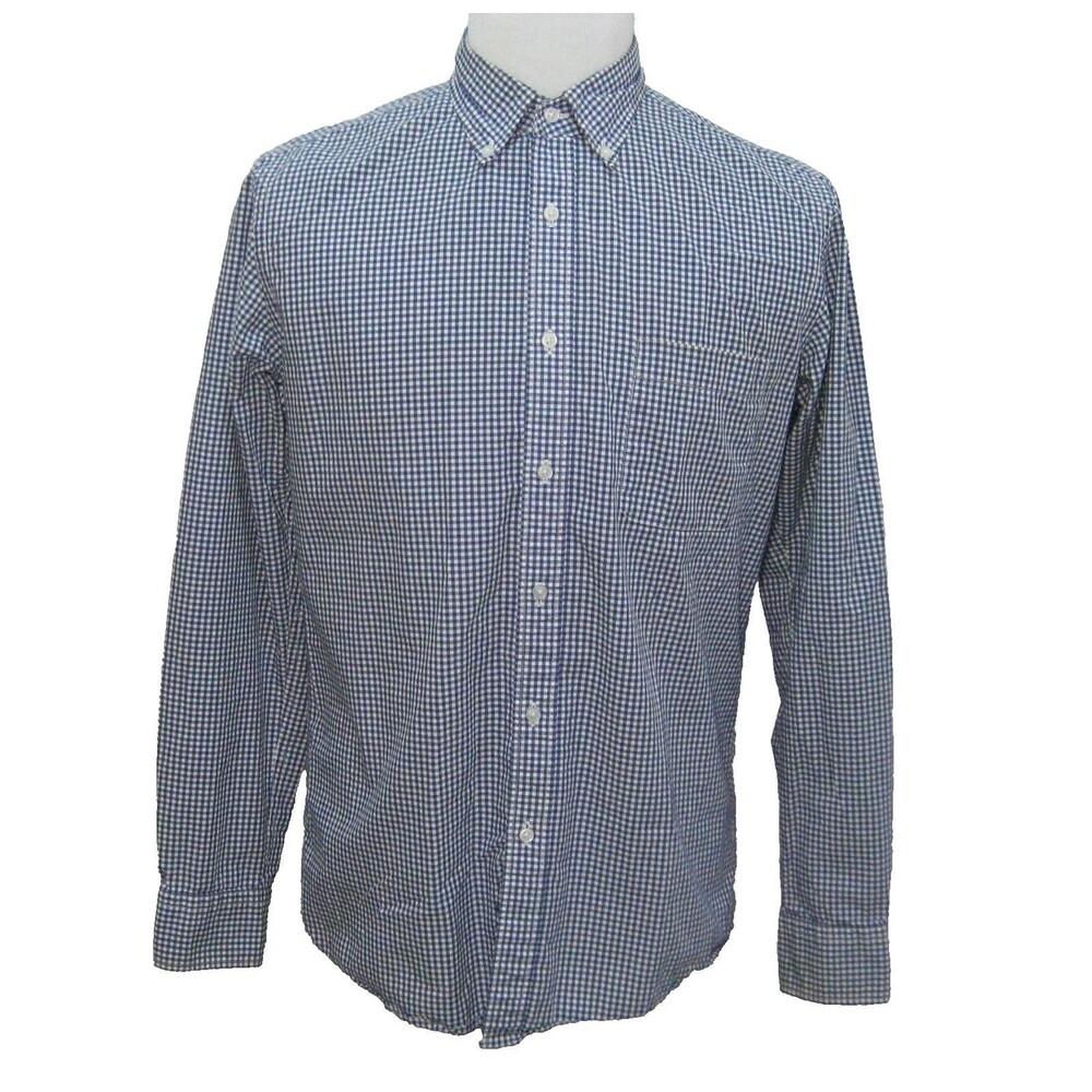 Uniqlo Button Front Shirt Mens Size Medium Blue Checks Long Sleeve 100% Cotton